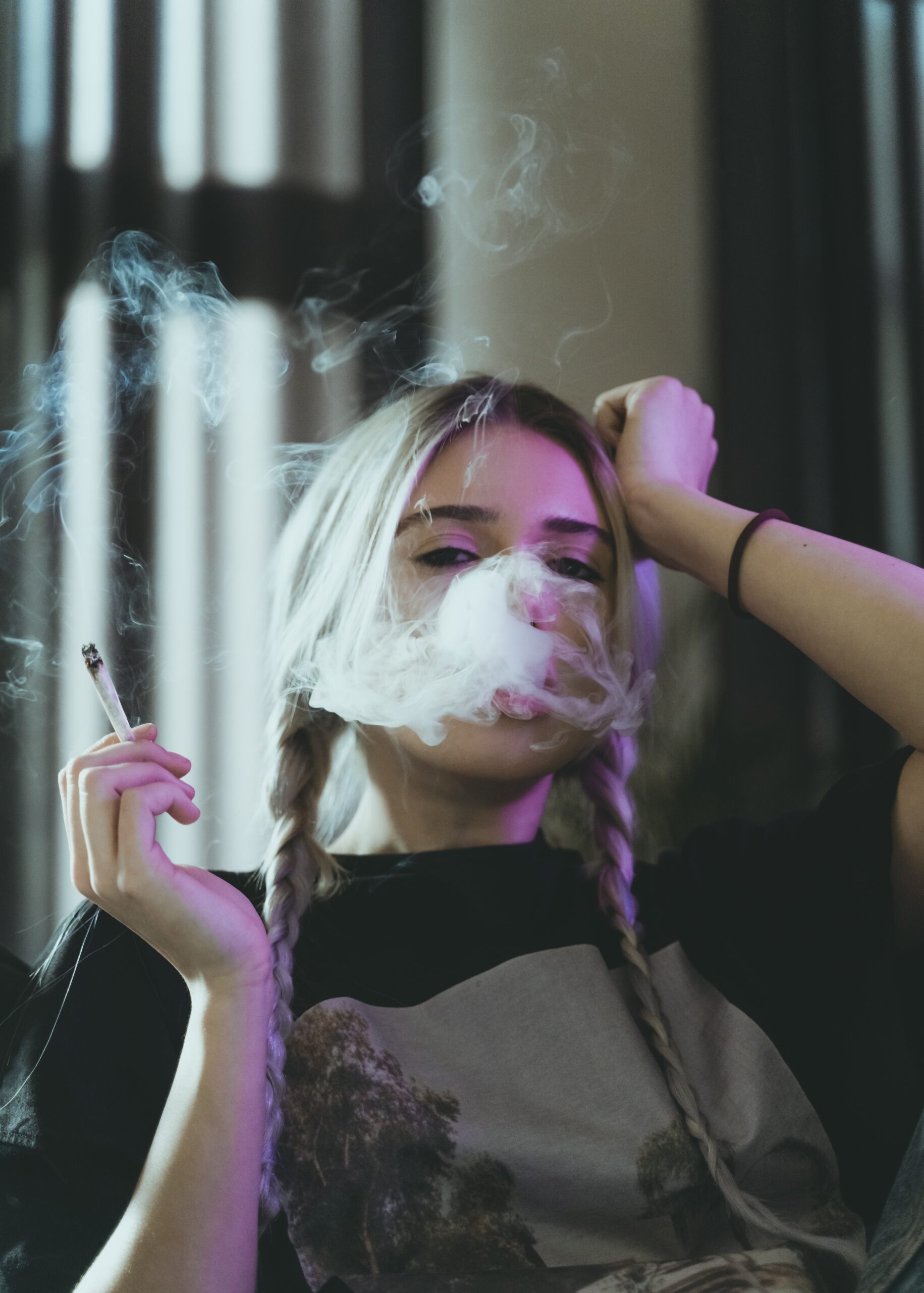 Girl holding a cigarette and smoking